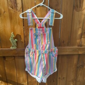 Signature8 Colorful Striped Denim Overall Shorts